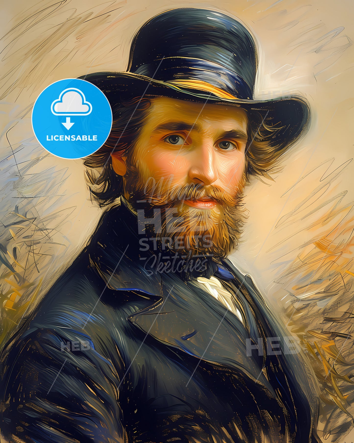 Édouard, Manet, 1832 - 1883, a man with a beard wearing a top hat