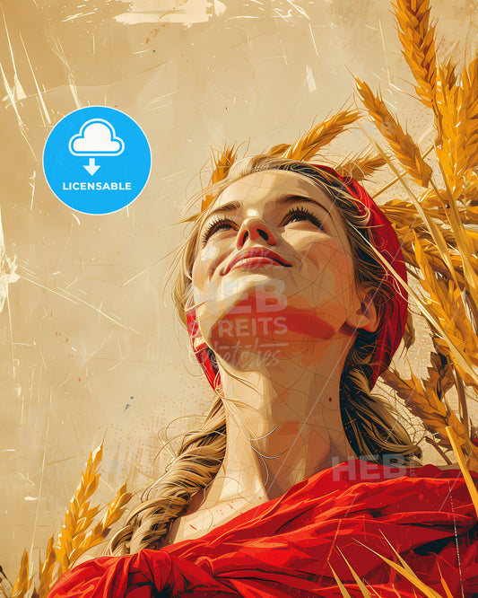 Demeter, Ceres, Goddess of the Harvest, a woman looking up at wheat