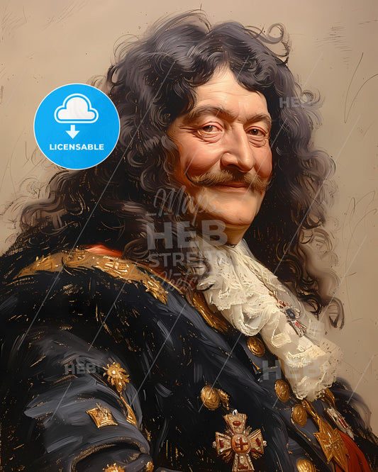 King of France, Louis XIV, 1638 - 1715, a man with long curly hair and a mustache