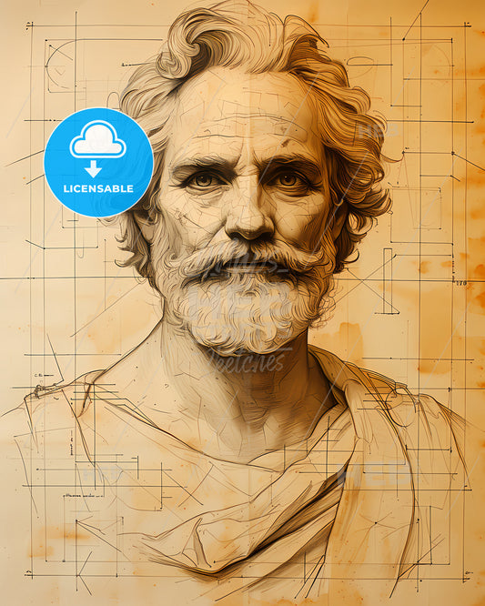 Pythagoras, c. 570 BC - c. 495 BC, a drawing of a man