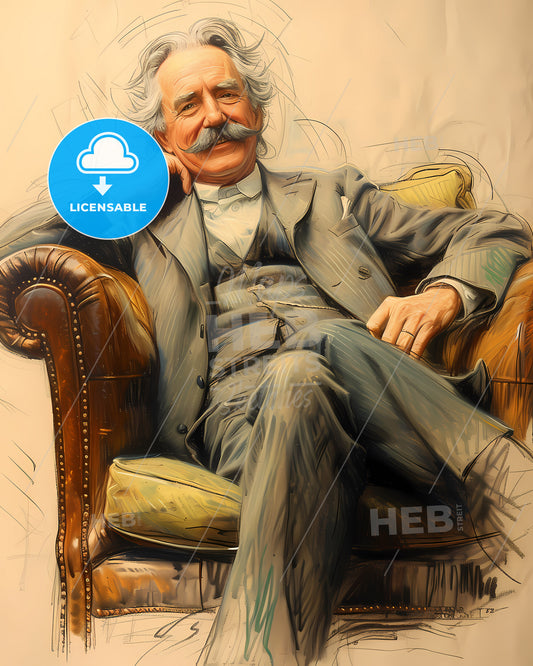 Mark, Twain, 1835 - 1910, a man sitting in a chair