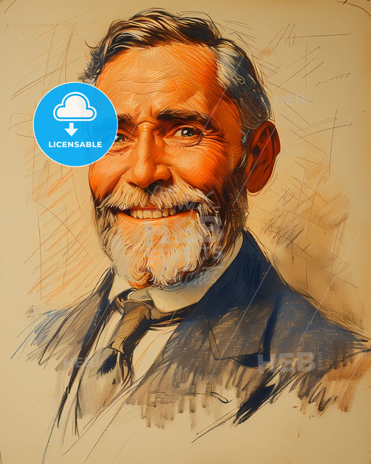 Wilhelm, Roentgen, 1845 - 1923, a man with a beard smiling