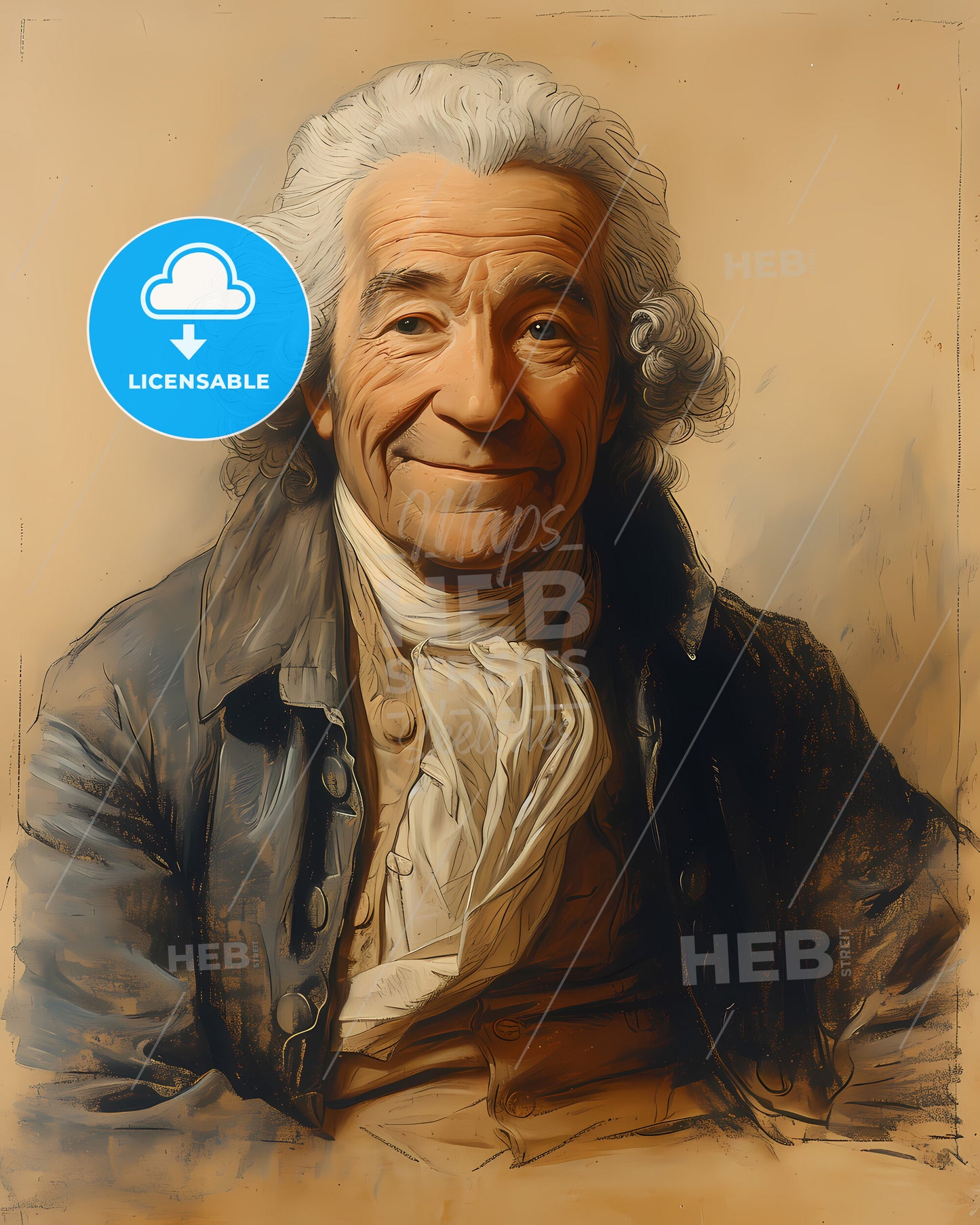 David, Rittenhouse, 1732 - 1796, a man with white hair and a scarf