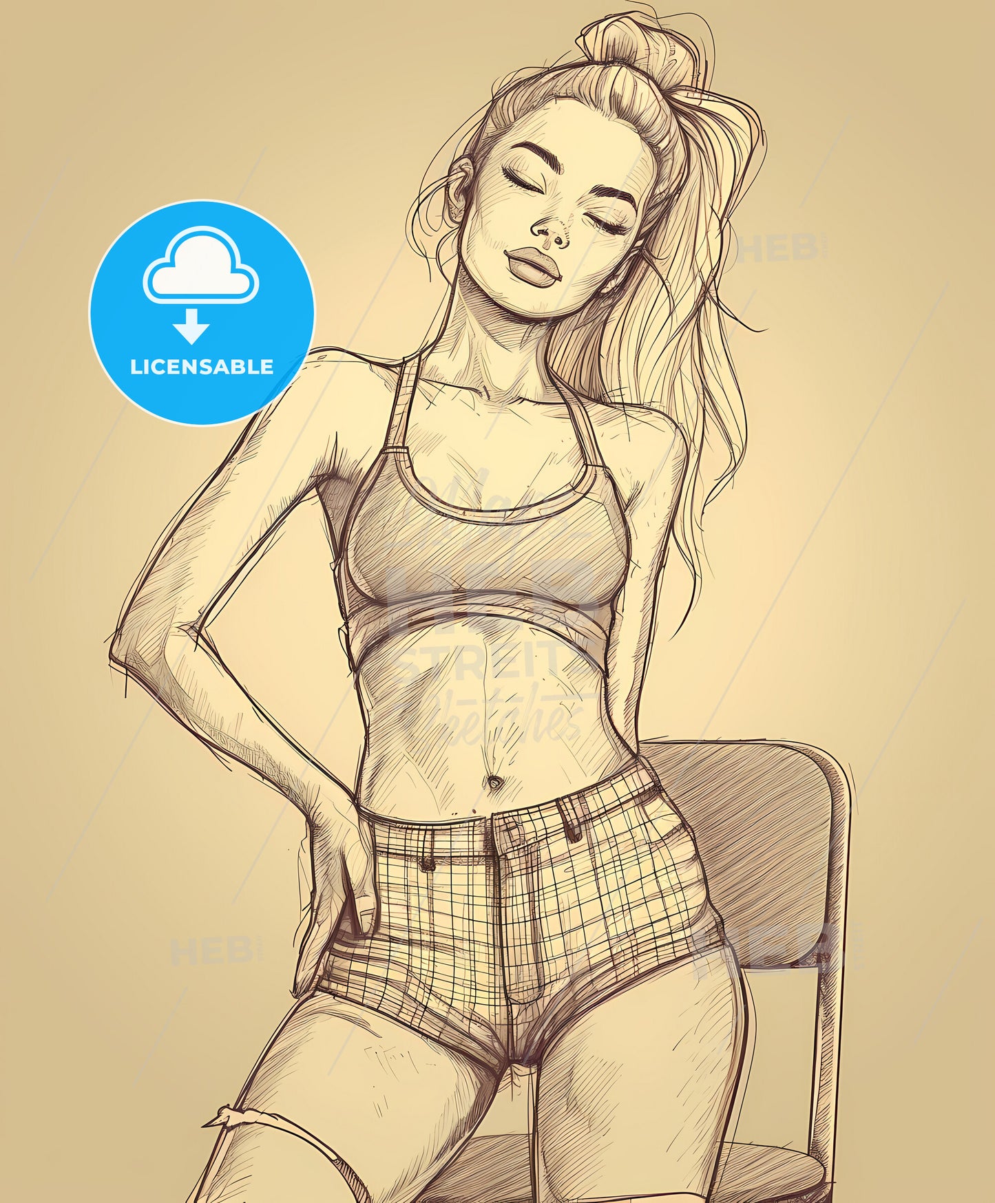 posing, a drawing of a woman