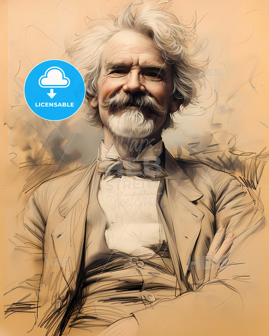 Mark, Twain, 1835 - 1910, a man with a mustache and a bow tie