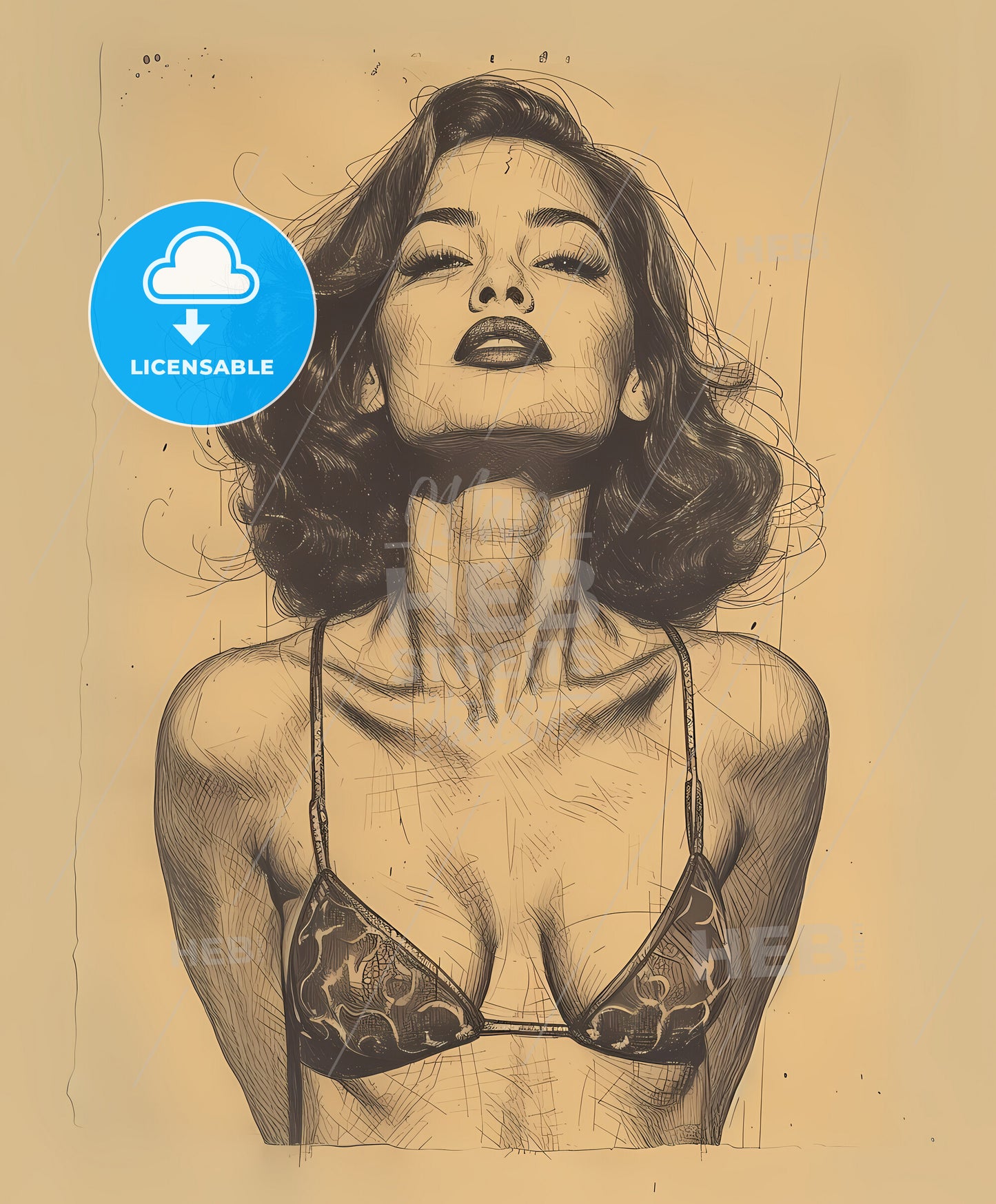 pretty, woman, sweeping overdrawn lines, a woman in a garment