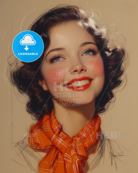 Lillie, Langtry, 1853 - 1929, a woman with curly hair and red lipstick smiling