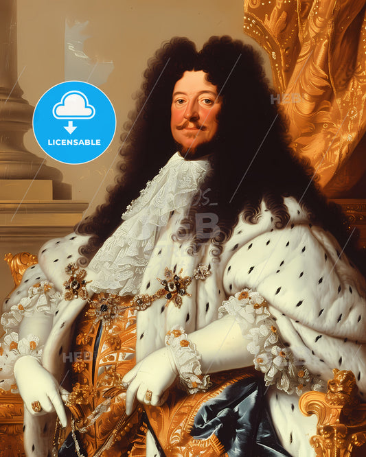 King of France, Louis XIV, 1638 - 1715, a painting of a man in a white robe