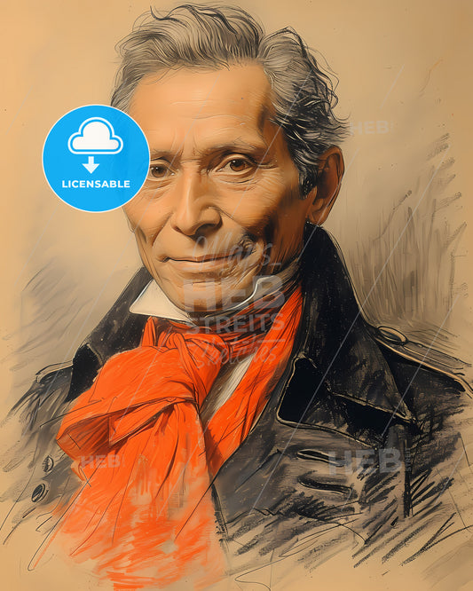 Simon, Bolivar, 1783 - 1830, a man with a red scarf