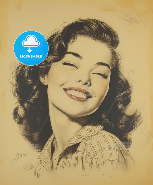 American, girl, smiling and winking, a woman with her eyes closed