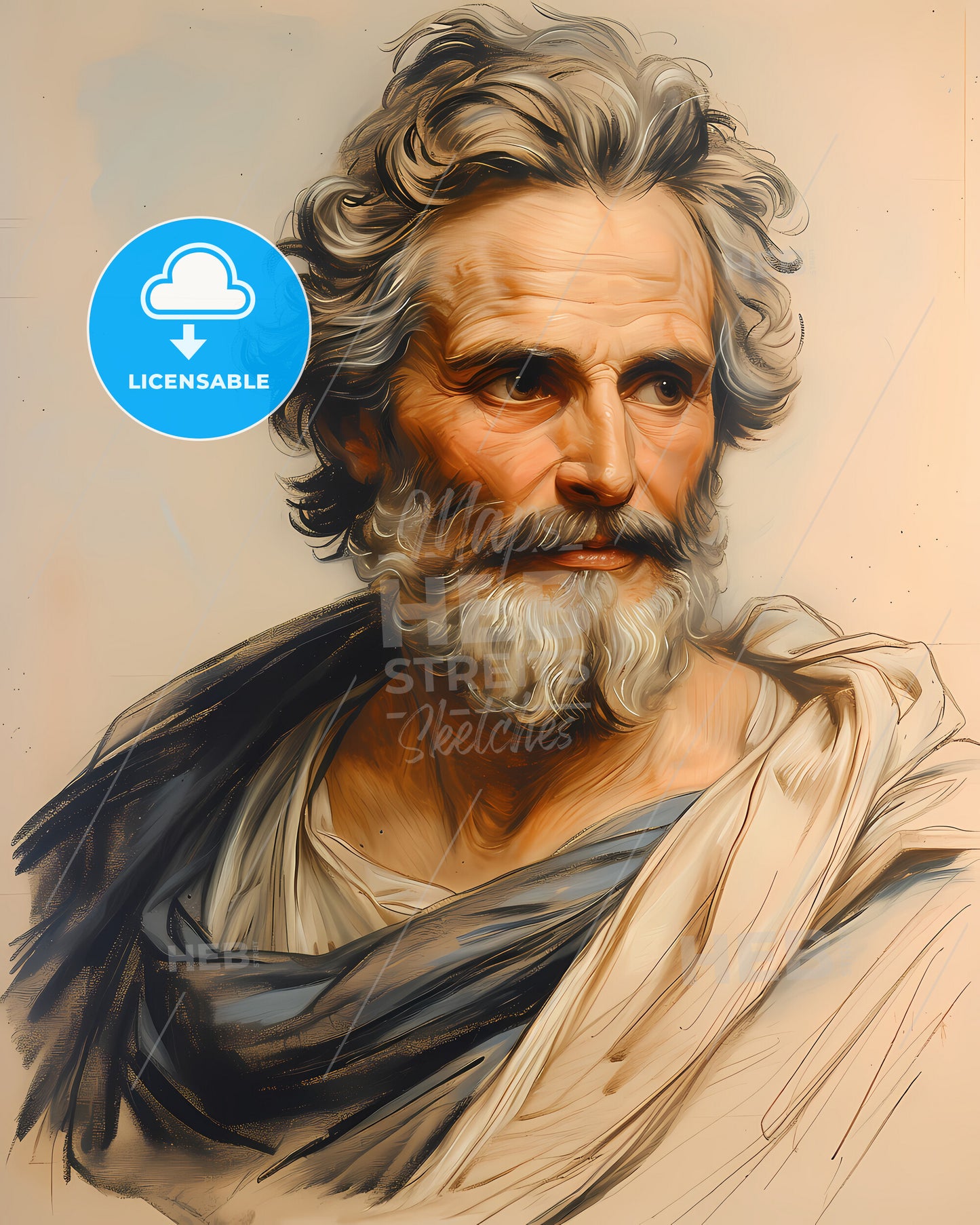 Seneca, 4 BC - 65 AD, a painting of a man with a beard