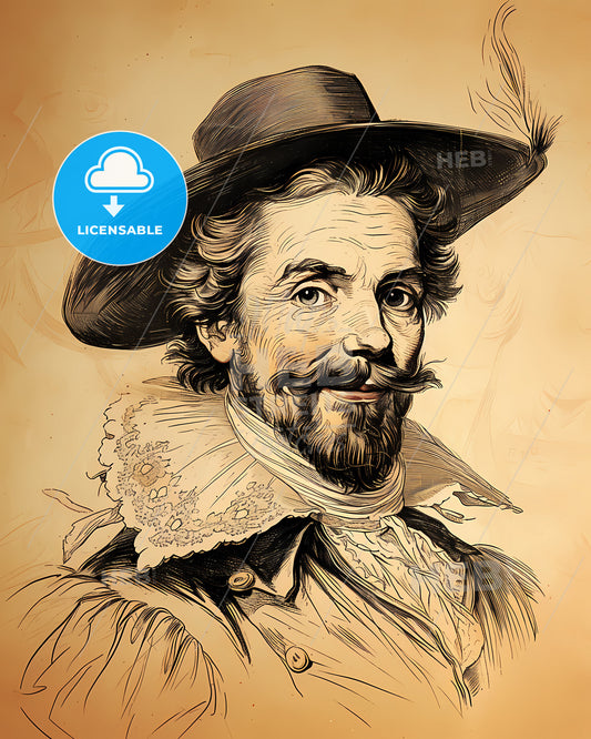 Richard, Hakluyt, 1553 - 1616, a drawing of a man wearing a hat