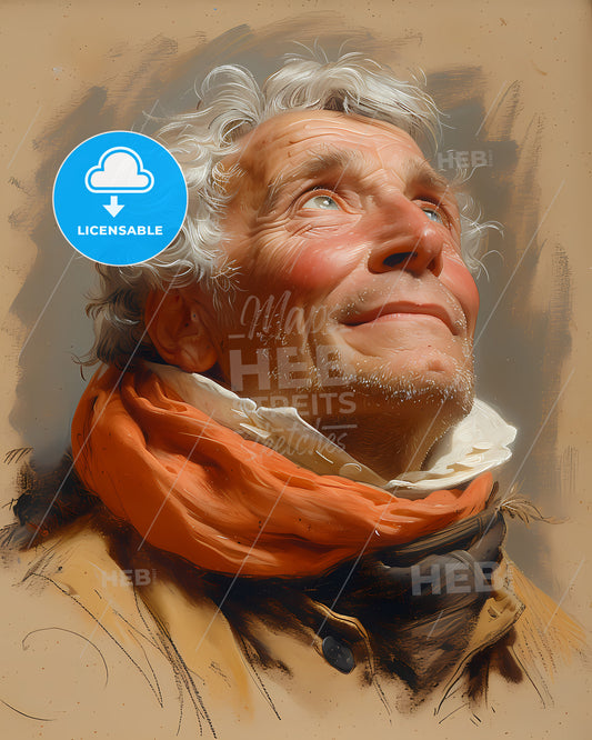 Johann Joachim, Quantz, 1697 - 1773, a man with white hair and a scarf looking up