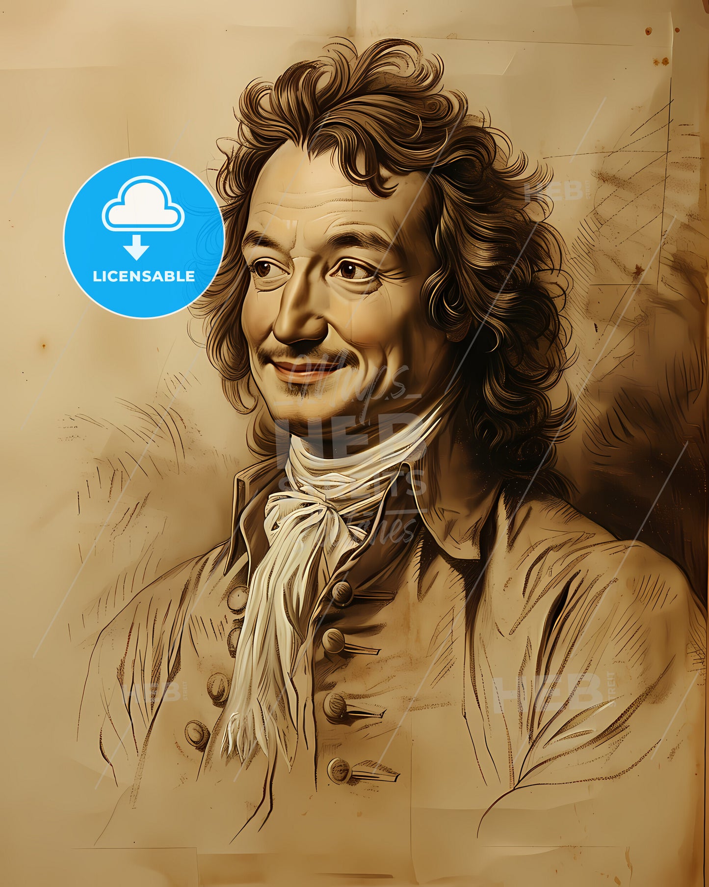 Denis, Diderot, 1713 - 1784, a drawing of a man