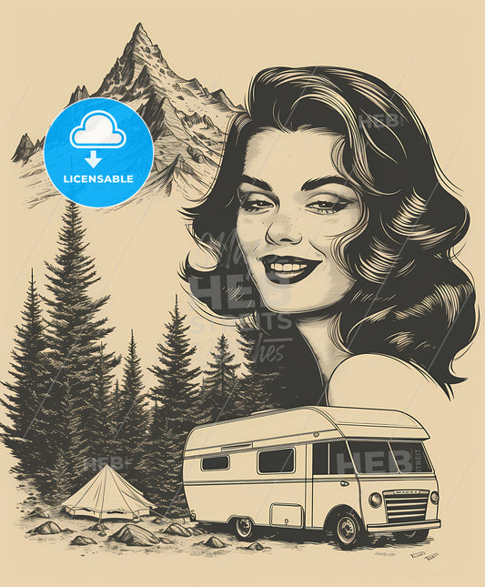 camper, caravan, a woman with a camper trailer
