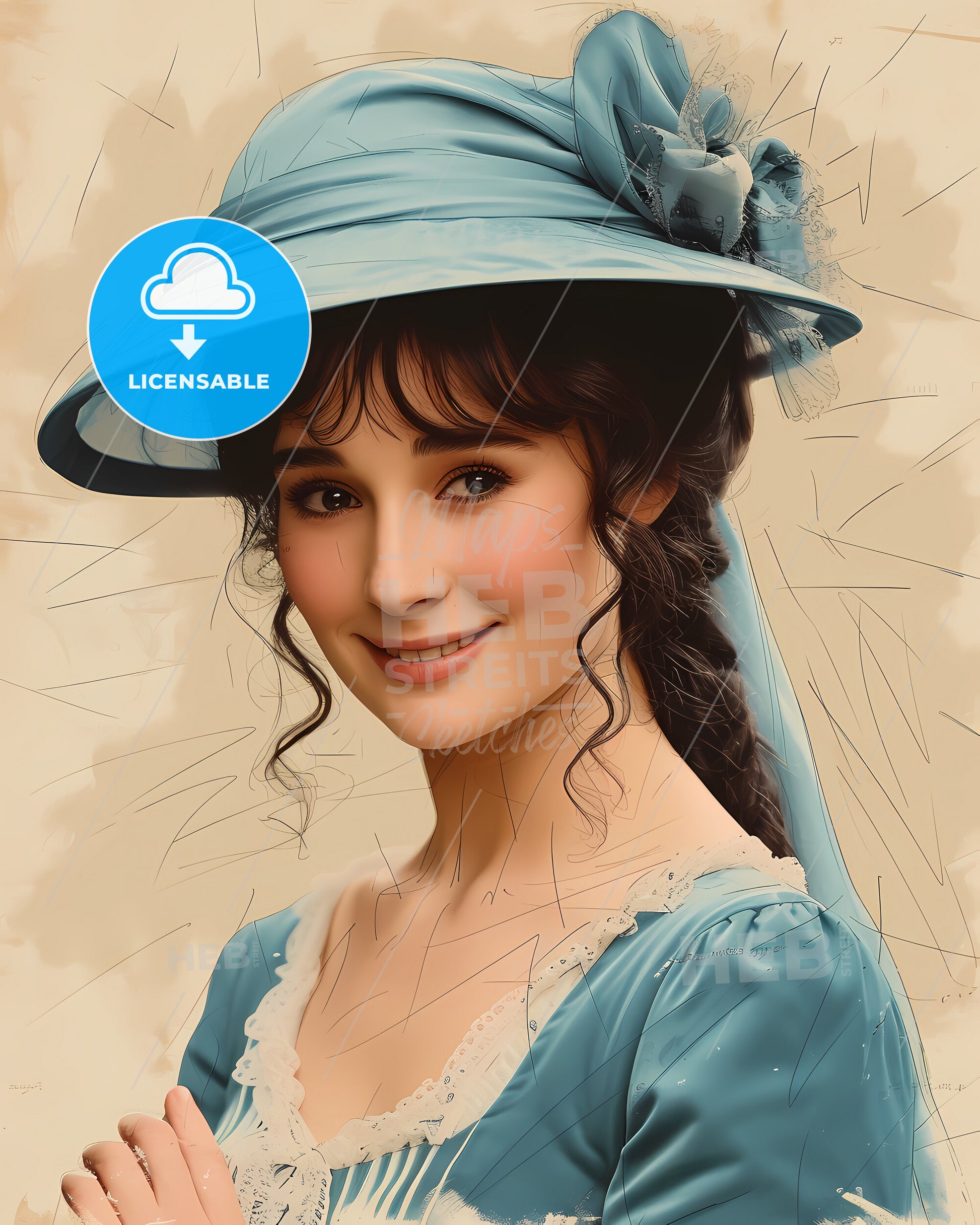 jane austen blue dress portrait Jane Austen 1775 to 1817. This image is digitally created from the only confirmed the likeness of Jane, a sketch drawn by her sister Cassandra. #janeaustenfan #janeaustenbooks #photorestoration #oldphoto #photocolorization #janeaustenquote