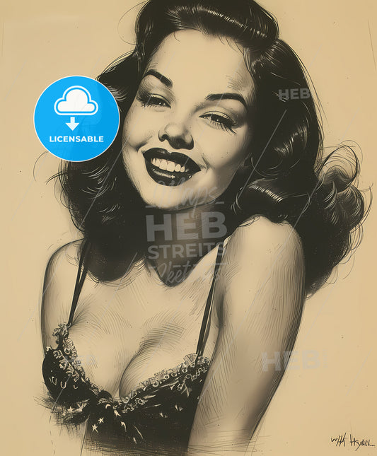 pin-up, What did you say?, Vintage art illustration, a woman smiling at the camera