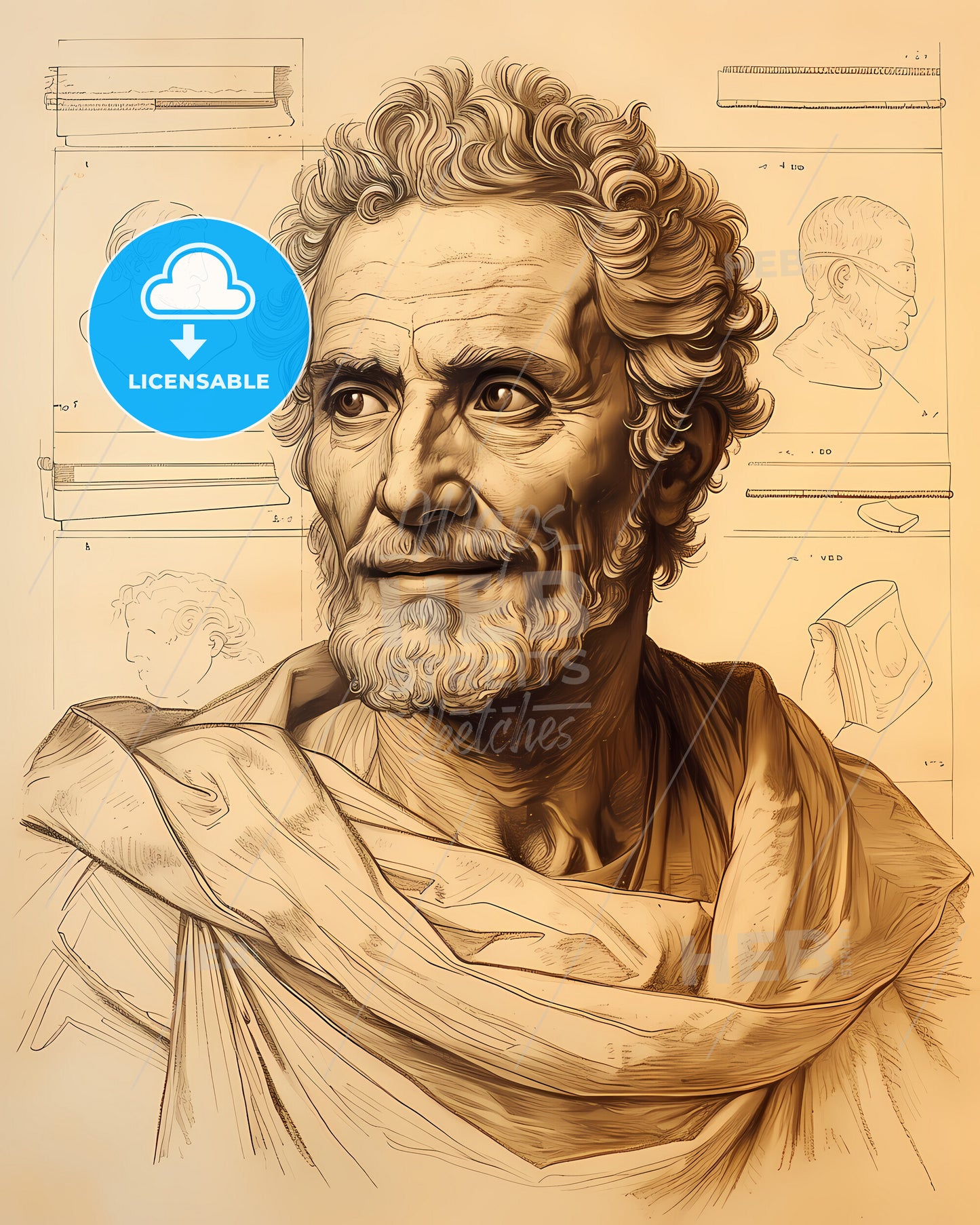 Seneca, 4 BC - 65 AD, a drawing of a man