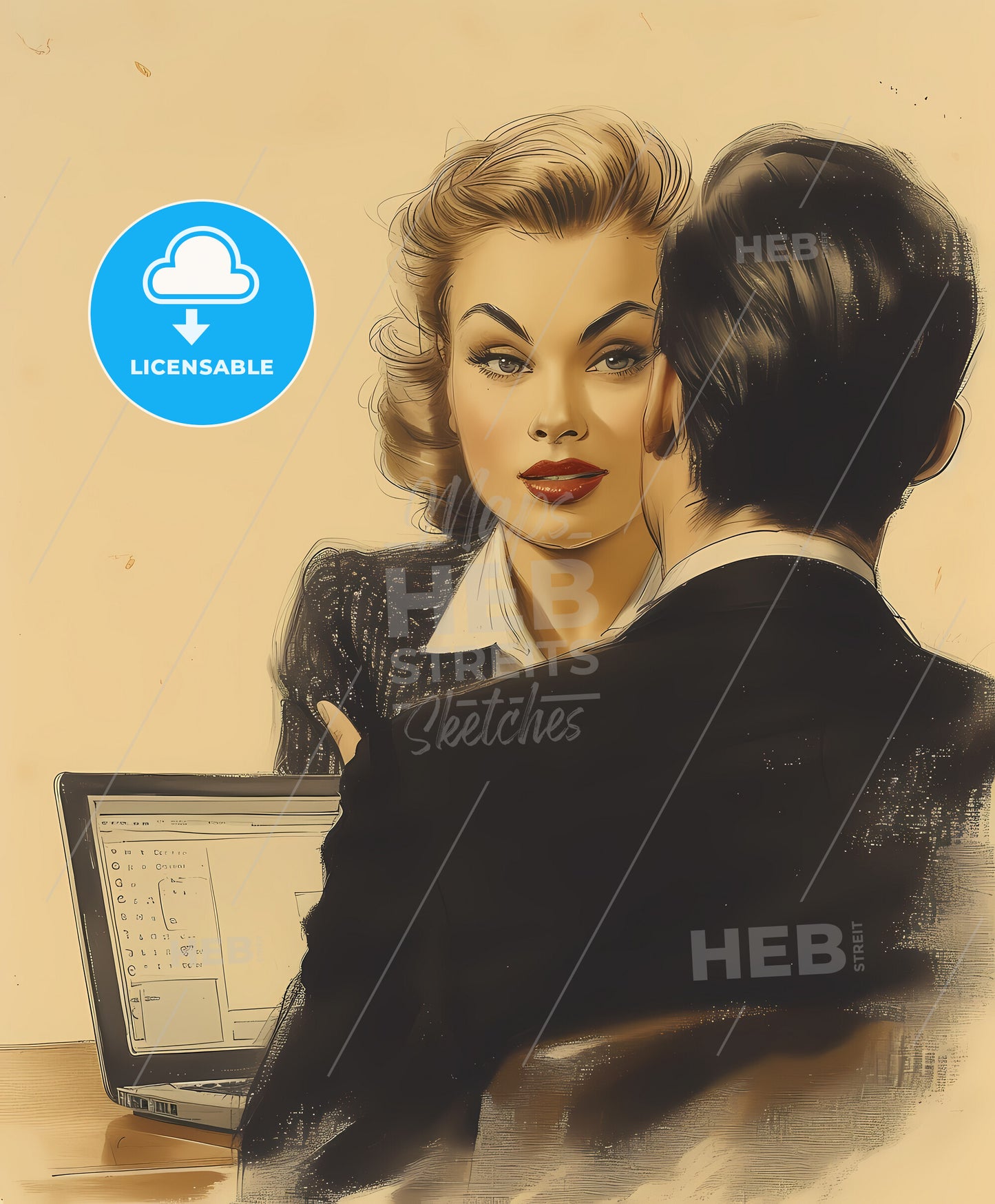 Two, busy professionals, a man and woman sitting at a table