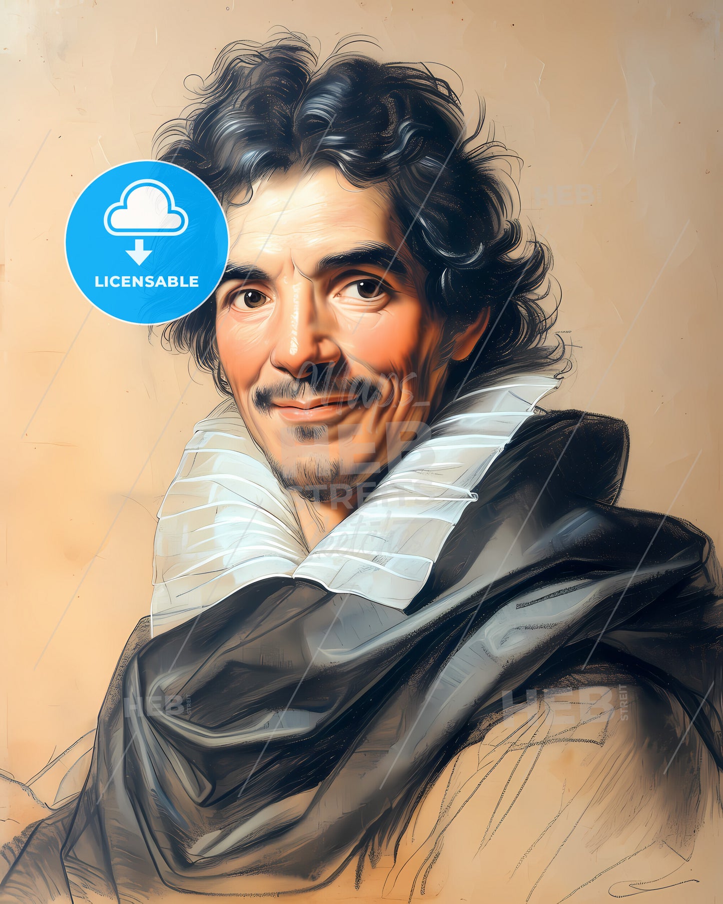 Baruch, Spinoza, 1632 - 1677, a man with a mustache and curly hair wearing a black and white ruffled collar