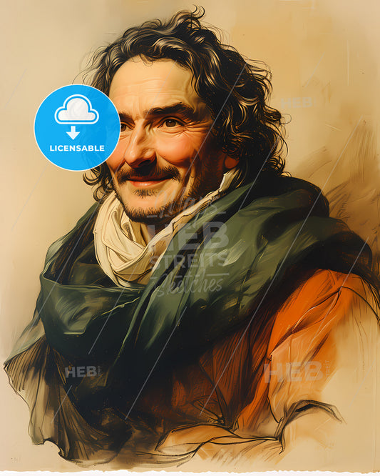 Denis, Diderot, 1713 - 1784, a man with a mustache and a scarf