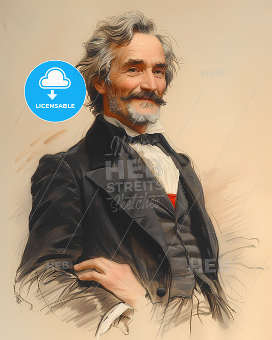 Charles, Baudelaire, 1821 - 1867, a man with a mustache and a beard wearing a suit