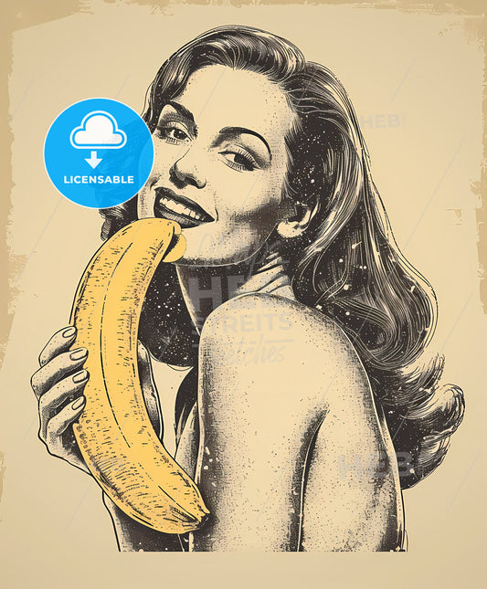 banana, dieting, retro woman, a woman holding a banana