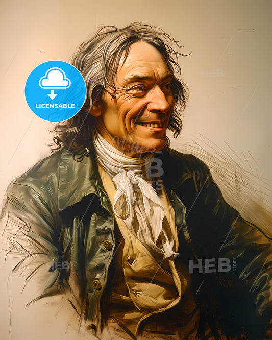 James, Boswell, 1740 - 1795, a man with long hair and a scarf smiling