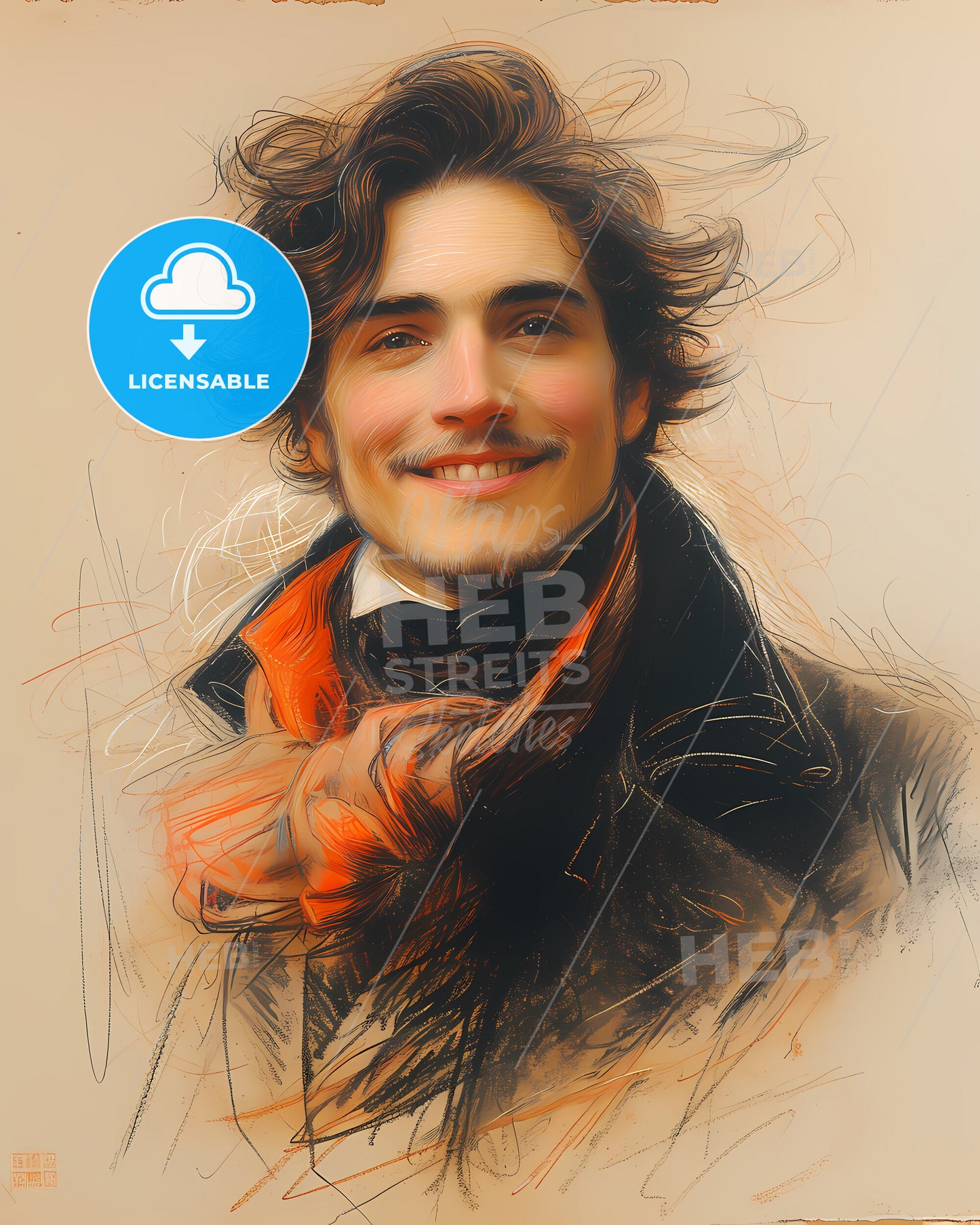 Arthur, Rimbaud, 1854 - 1891, a man with curly hair wearing a scarf