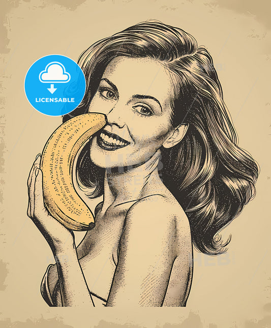 banana, dieting, retro woman, a woman holding a banana