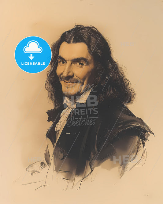 Antonie, van Leeuwenhoek, 1632 - 1723, a man with long hair and a mustache