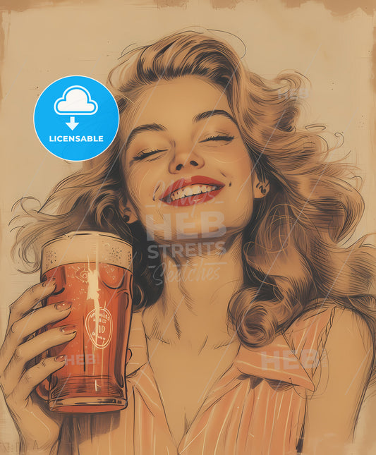 Garage, pin-up girl, a woman holding a glass of beer