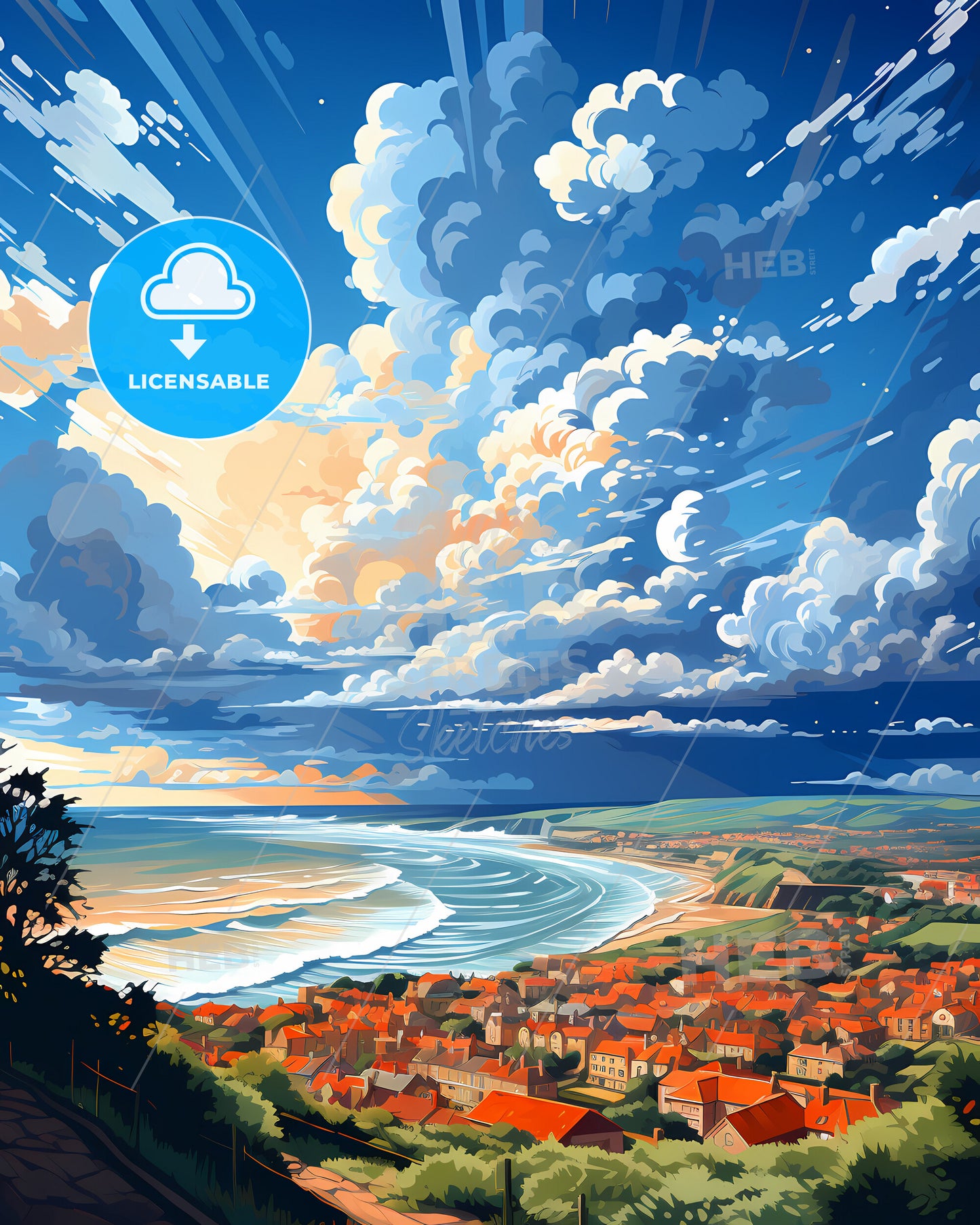 Brighton And Hove, South East England, a landscape of a beach and town