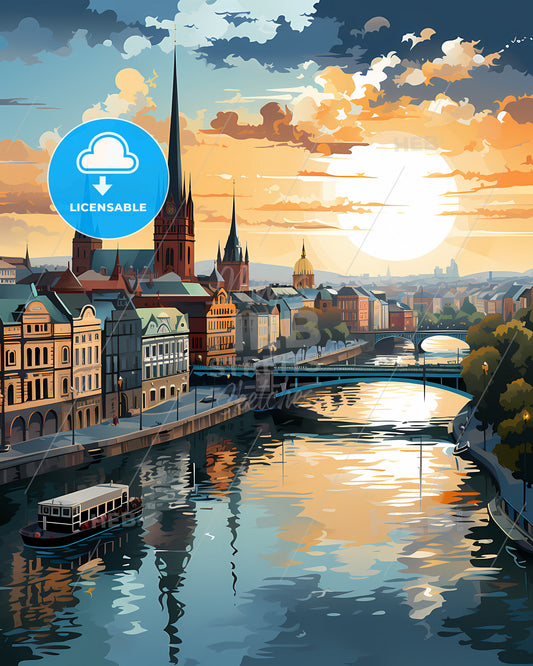 Bristol, South West England, a river with a bridge and a city with a boat