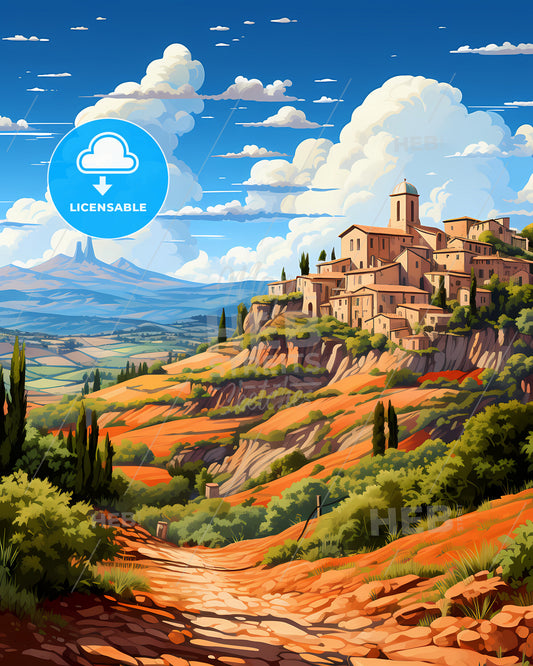 Afragola, Italy, a landscape with a village on a hill