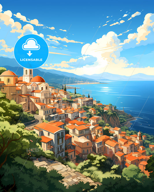 Aversa, Italy, a city on a hill by the water