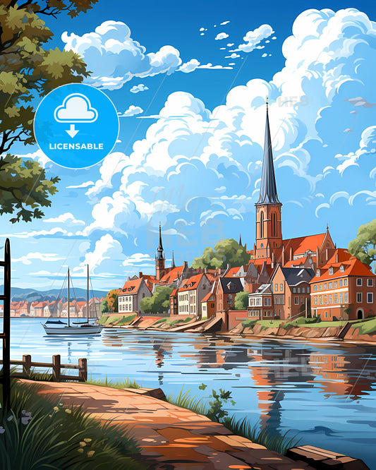 Nissewaard, Netherlands, a water body with a church and a boat on it