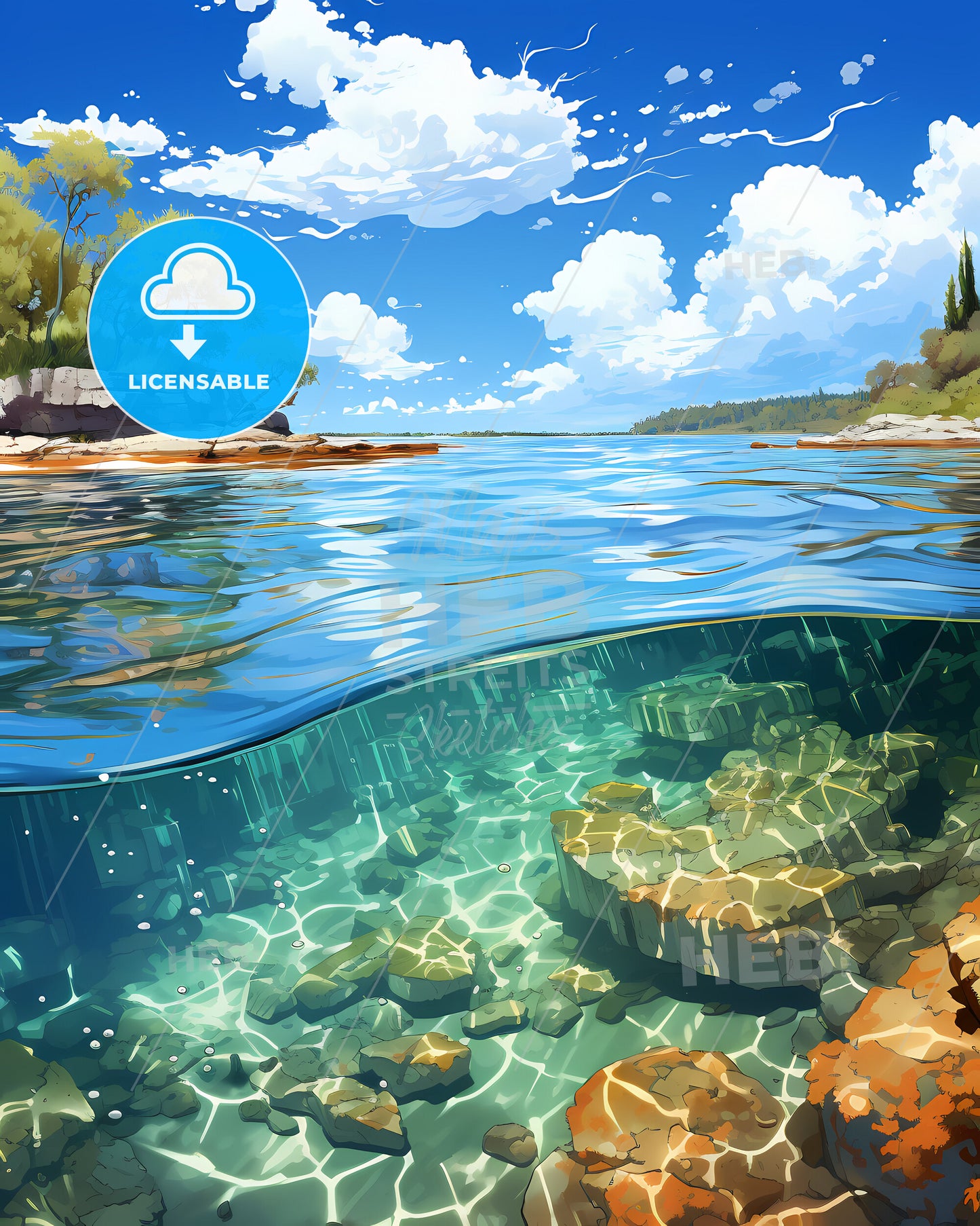 Palm Bay, Florida, a water surface with rocks and trees