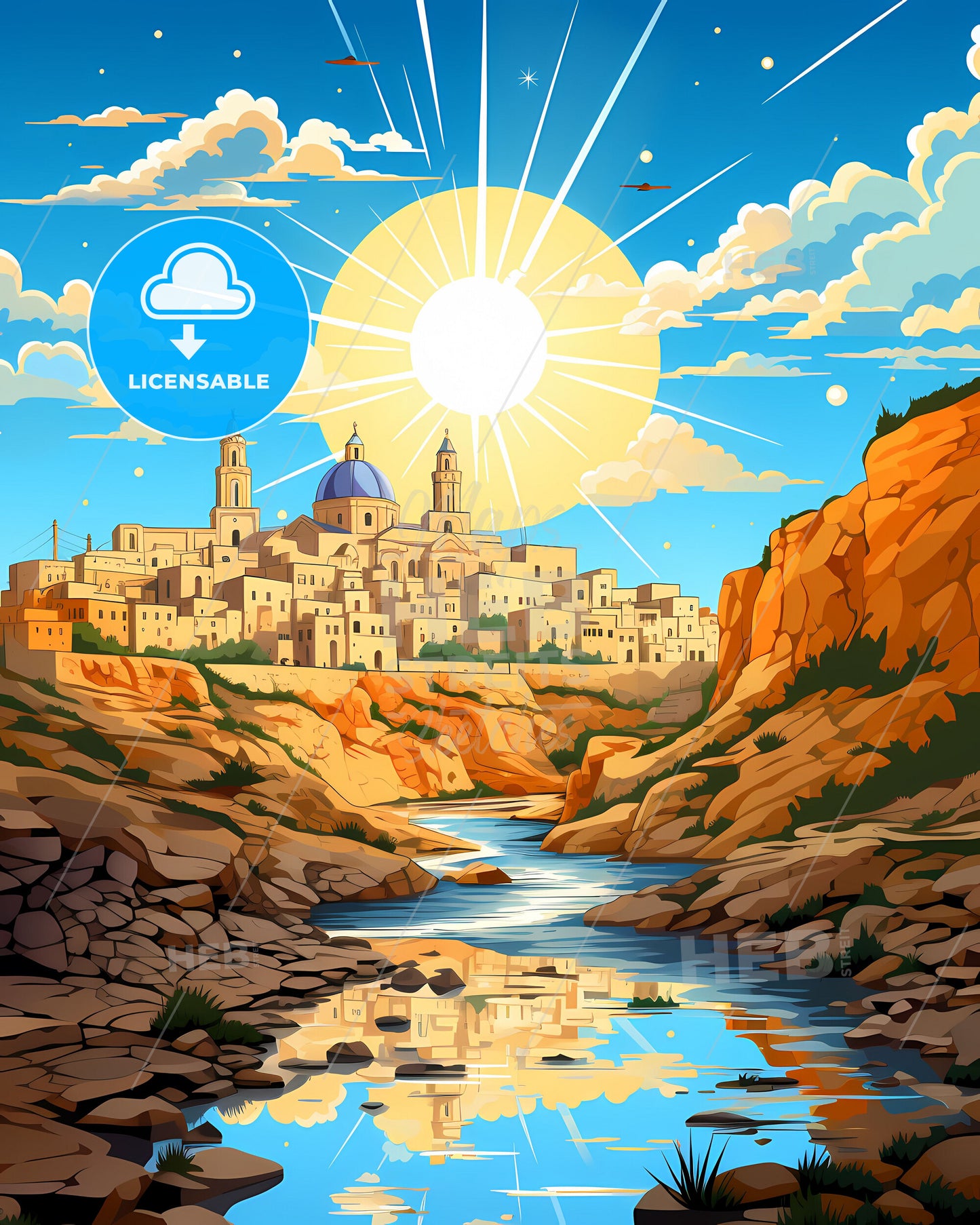 Trani, Italy, a river running through a canyon with a city in the background