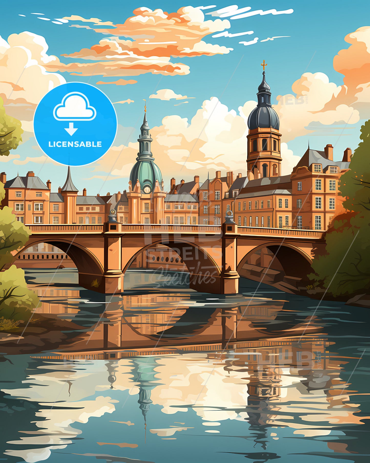 Cambridge, East of England, a bridge over a river with buildings and trees