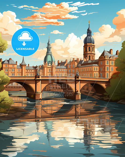 Cambridge, East of England, a bridge over a river with buildings and trees