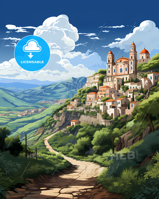 Afragola, Italy, a landscape of a village on a hill
