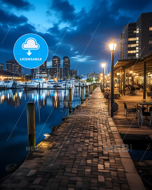 Wilmington, North Carolina, a dock with a city skyline in the background