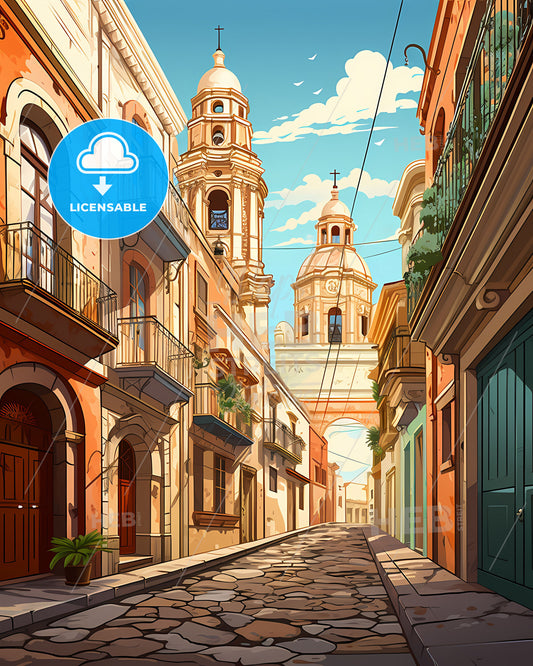 Yuma, Arizona, a street with buildings and a tower