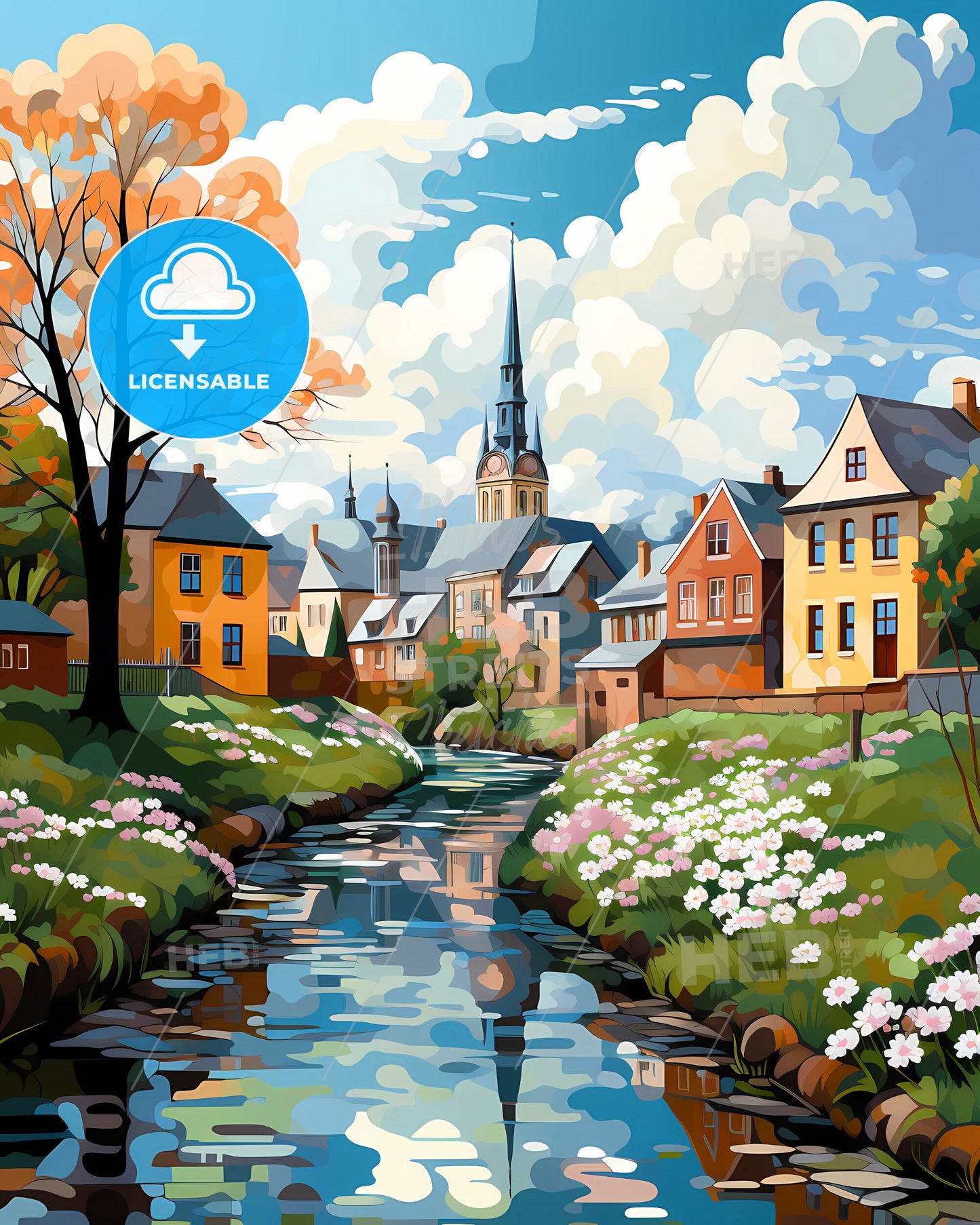 Venray, Netherlands, a painting of a river running through a town