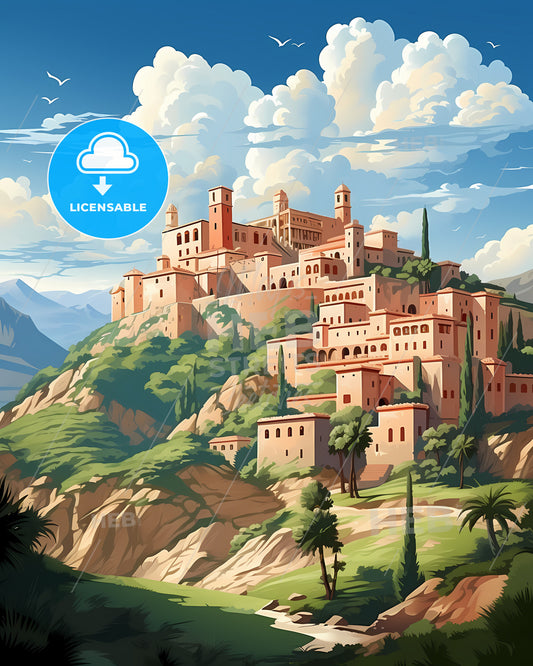 Jurupa Valley, California, a cartoon of a castle on a hill