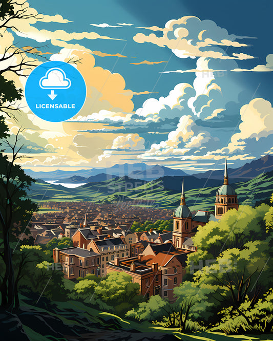 Belfast, Belfast, a landscape of a city with trees and mountains