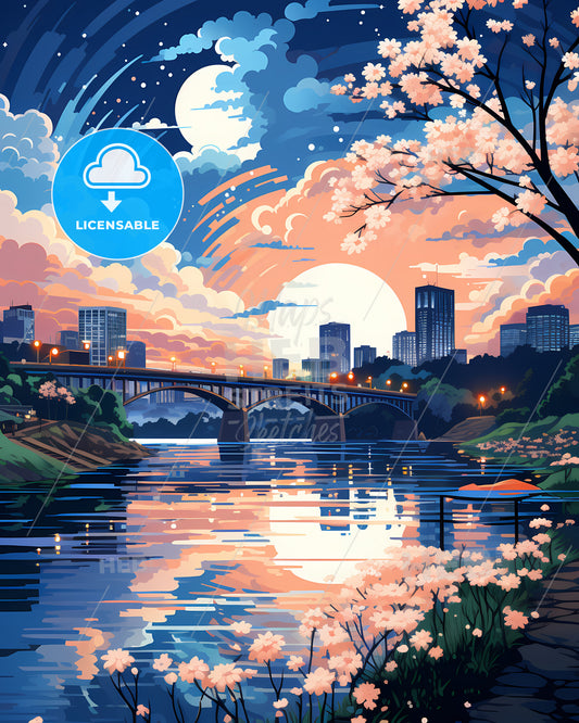 Jonesboro, Arkansas, a bridge over a river with a city in the background