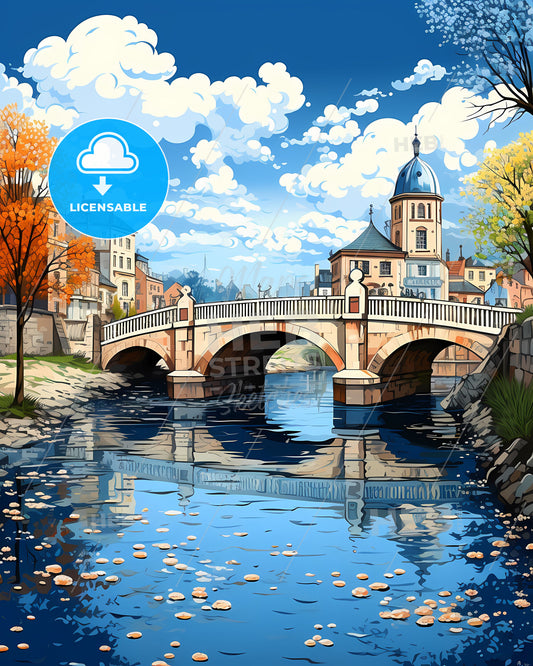 Warrington, North West England, a bridge over a river