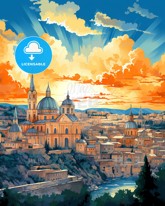 Bitonto, Italy, a city with a large building and a river